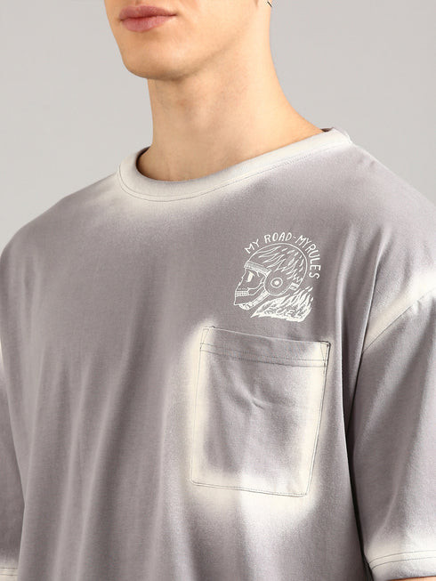 Dark Grey Oversized Spray Printed T-shirt